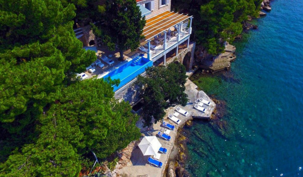 Croatian luxury beachfront villa Dubrovnik Sea Diamant with private pool and private beach