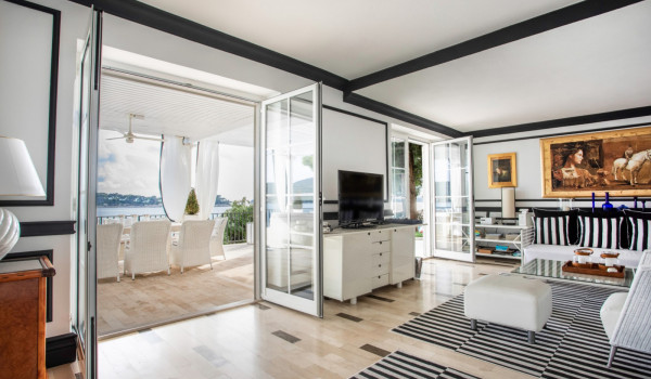 Living room with direct entrance to the private terrace of the vacation villa by the sea in Dubrovnik
