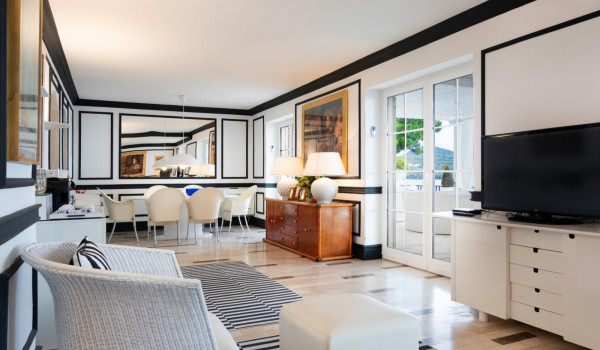 View of the coffee station and dining table in the luxury family villa in Dubrovnik