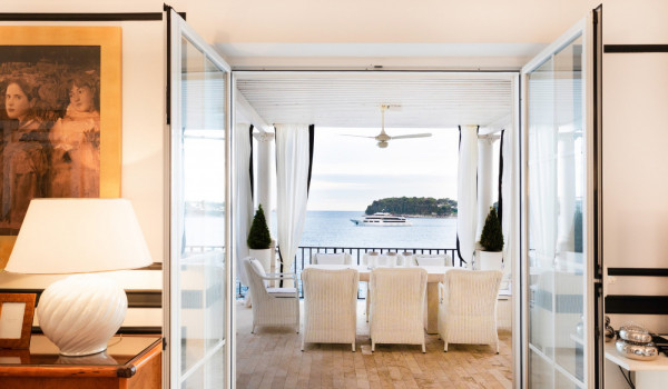 Direct entrance to the private terrace overlooking the sea in the luxury beachfront villa in Dubrovnik