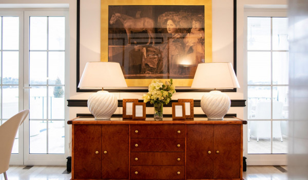 Credenza with lamps in the luxury vacation villa Sea Diamant with private pool