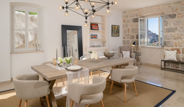 Dining table of Croatia luxury sea view villa Dubrovnik Stone Beauty for vacation with friends and family