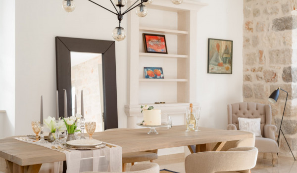 Dining table of Croatia luxury sea view villa Dubrovnik Stone Beauty for vacation with friends and family