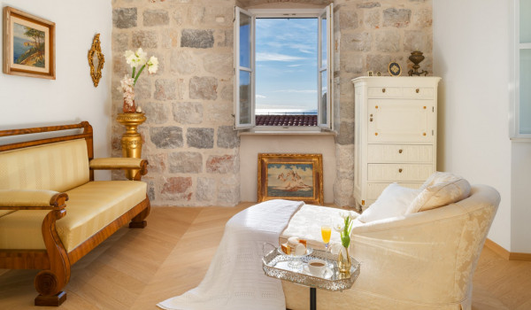 Lounge area in the bedroom of Croatia luxury pool villa for vacation and rent with friends and family