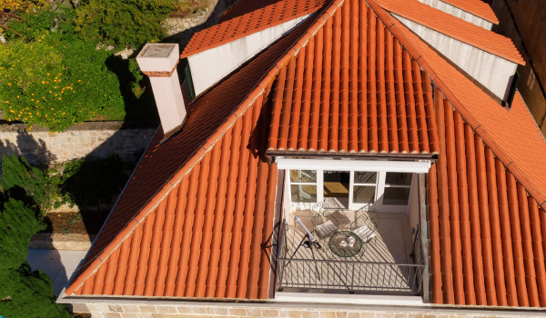 Aerial view of Croatia luxury pool villa for vacation and rent with friends and family in Dubrovnik