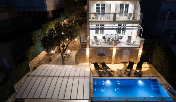 Night view of a Seafront villa Sea Hug for family