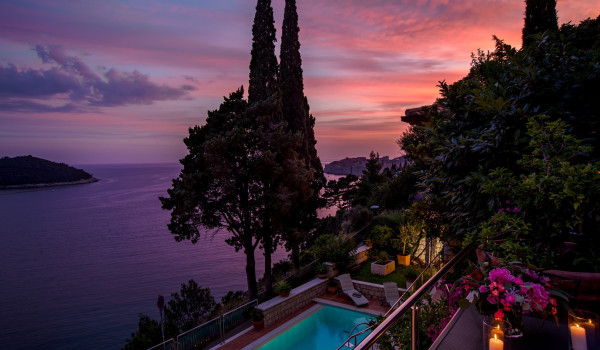 Private terraces of Croatia luxury beachfront villa with private pool and jacuzzi