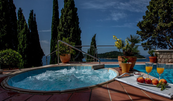 Private jacuzzi on the terrace of Croatia Dubrovnik luxury vacation villa by the beach