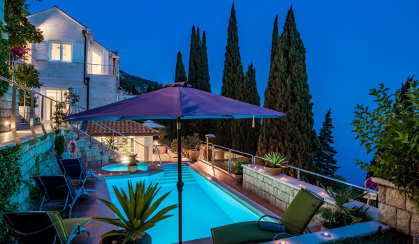 Private pool overlooking the sea in the Modern seafront villa for family holiday in Dubrovnik