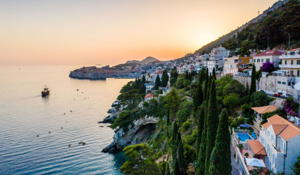Aerial view of a luxury Beachfront Villa Dubrovnik Palace with private pool and jacuzzi in Dubrovnik