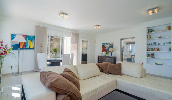 Large comfortable sofa in the living room of the Dubrovnik holiday villa overlooking the beach