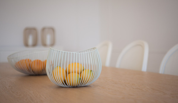 Fruit served on a wooden table in the dining room of Croatia luxury pool villa Primosten Glamour