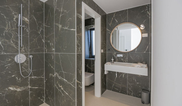 Mirror and shower in the en suite bathroom in the bedroom in a luxury villa with a private pool in Brela