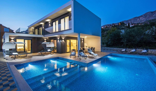 The exterior of a luxurious Croatian villa for a vacation with friends near Dubrovnik