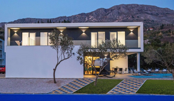 Landscaped garden around a luxury family villa near Dubrovnik with private pool